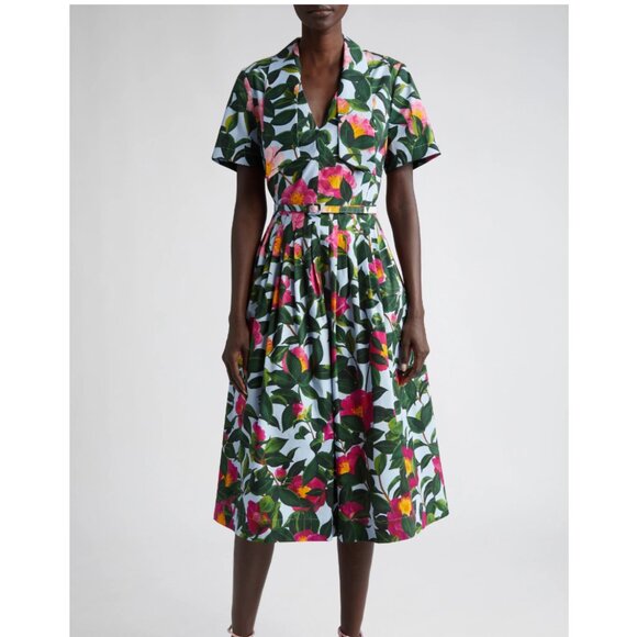 NWOT Oscar de la Renta Floral Print Bow Square Neck Stretch Cotton Dress - Sz. 6 - Picture 1 of 17